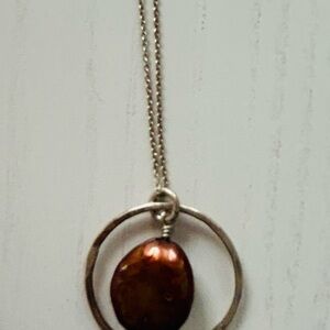 Elegant Silver and Copper Brown Freshwater Pearl Pendant Necklace